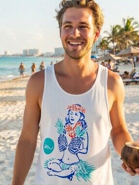Imperial Motion White Tropical Hula Pineapple Tank XL New